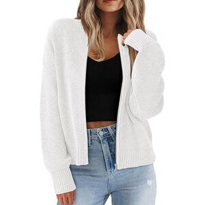 Women's Chunky Knit Cardigan Zipper Short Open Front Fall Sweater